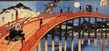  kampf - Der Mondscheinkampf zwischen yoshitsune und benkei auf dem Gojobashi Utagawa Kuniyoshi Ukiyo e